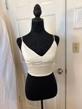 Abercrombie & Fitch Cream V-Neck Spaghetti Strap Crop Top